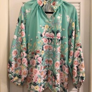 MULLA / Mint Green Pastel Posies Blouse - Sz M - NWT